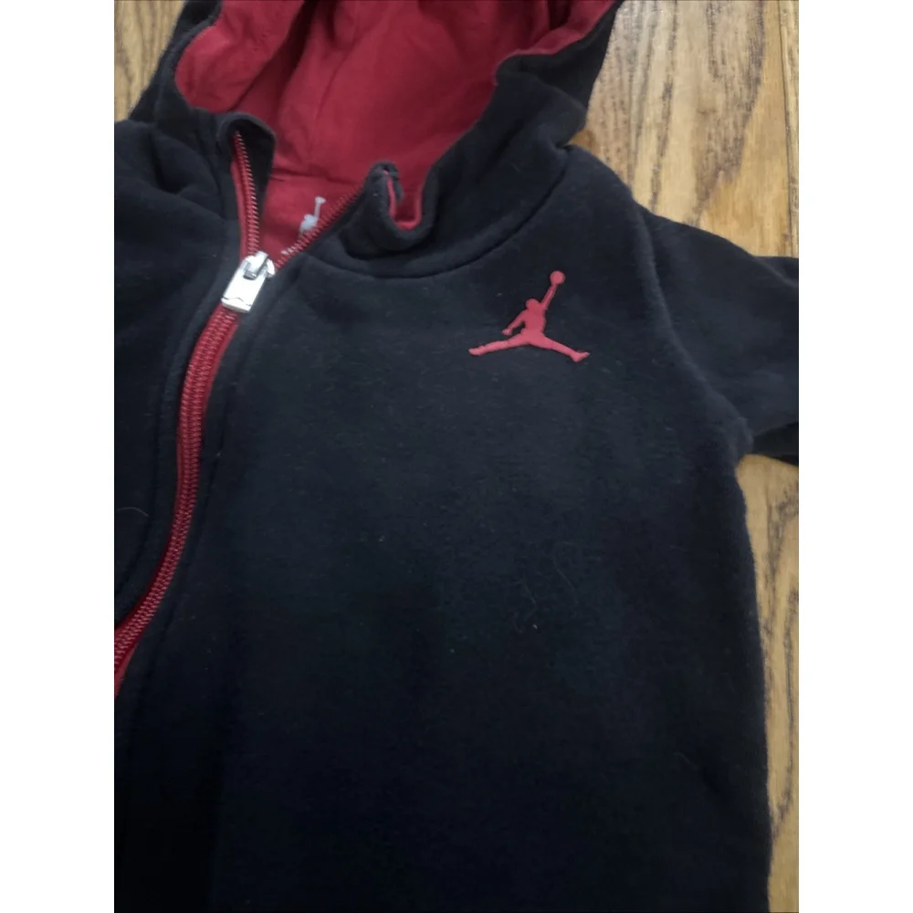 Air Jordan Brand Hooded Full Zip Up Romper Black Red Toddler Size 18 Months
